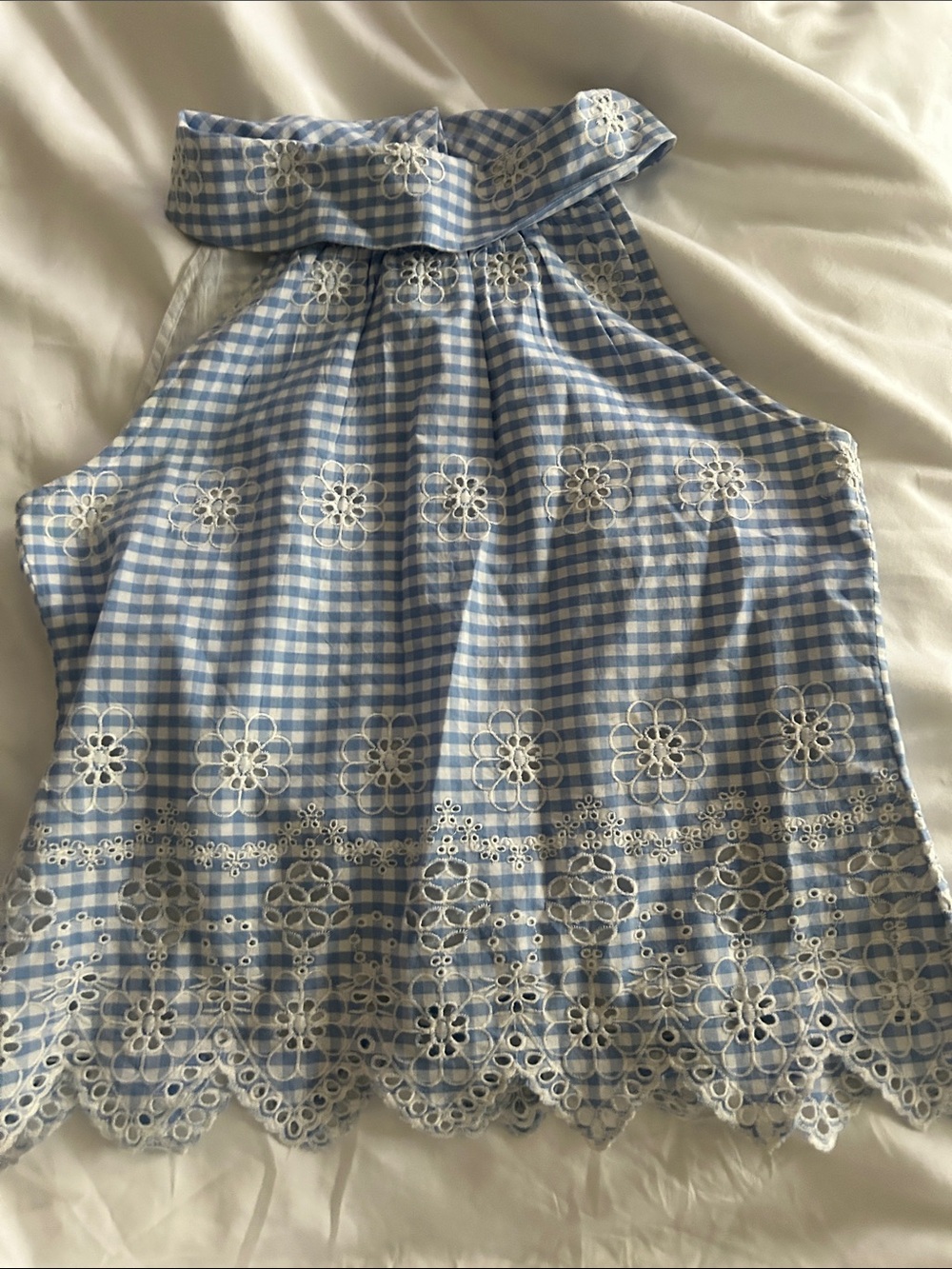Sail to Sable Blue and White Gingham Eyelet Halter BRAND NEW